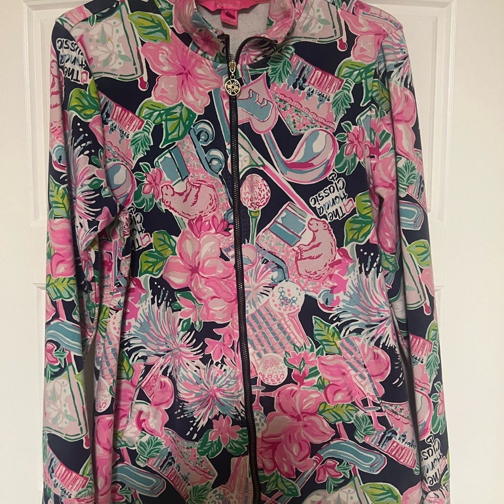 Lilly Pulitzer Pink and Green Floral Zip Up Lightweight Jacket Medium